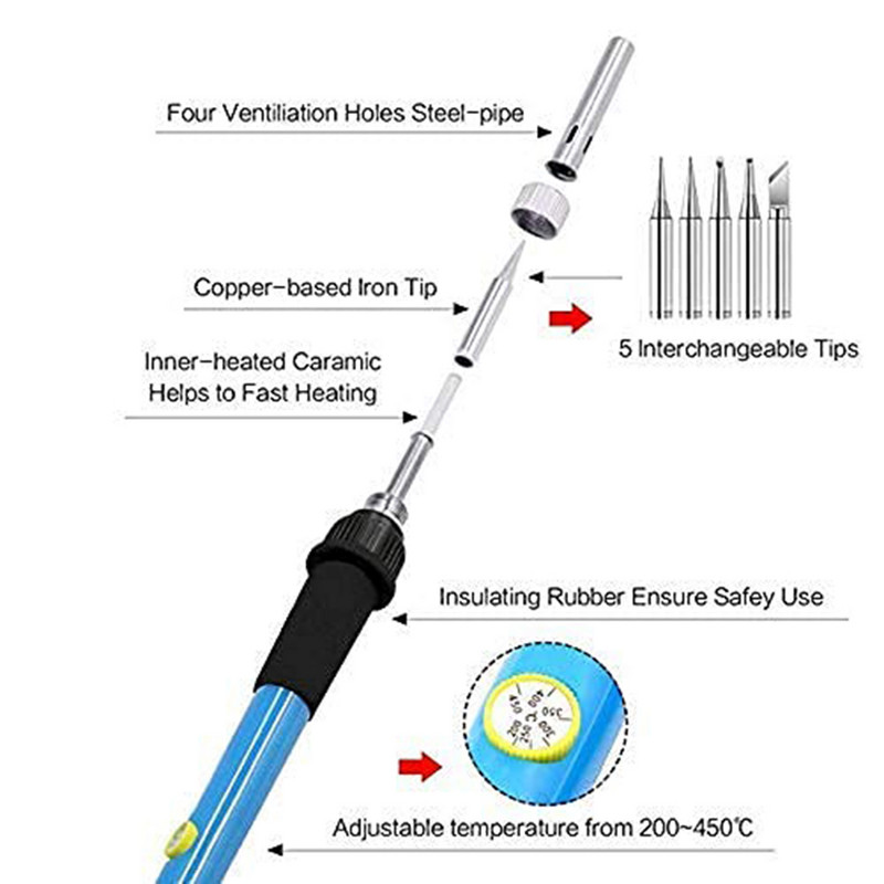 SenNan 220V/60W lituoklis, reguliuojama temperatūra, elektrinis lituoklis, suvirinimas, karštas pieštukas, suvirinimo taisymo įrankių rinkiniai