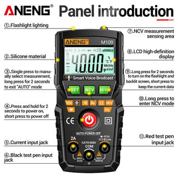 ANENG M109 Цифров мултицет 4000 count AC/DC Voice Broadcast Electrical Instruments Tester Auto Multimetro Profesional Meter