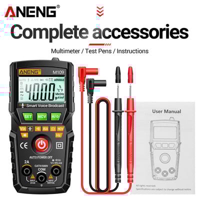 ANENG M109 digitaalne multimeeter, 4000 loenduriga vahelduvvoolu/alalisvoolu hääledastus Elektriliste instrumentide tester, automaatne multimeetri professionaalne arvesti