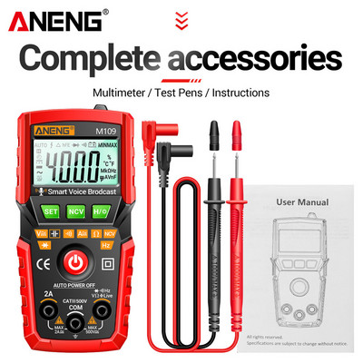 ANENG M109 digitaalne multimeeter, 4000 loenduriga vahelduvvoolu/alalisvoolu hääledastus Elektriliste instrumentide tester, automaatne multimeetri professionaalne arvesti