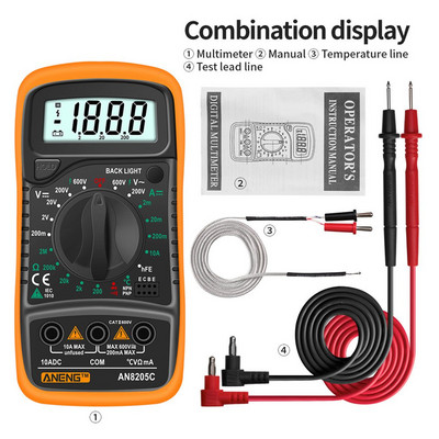 Gaqqee AN8205C Ψηφιακό πολύμετρο AC/DC Αμπερόμετρο Volt Ohm Tester Πολύμετρο με φορητούς μετρητές οπίσθιου φωτισμού LCD θερμοστοιχείου
