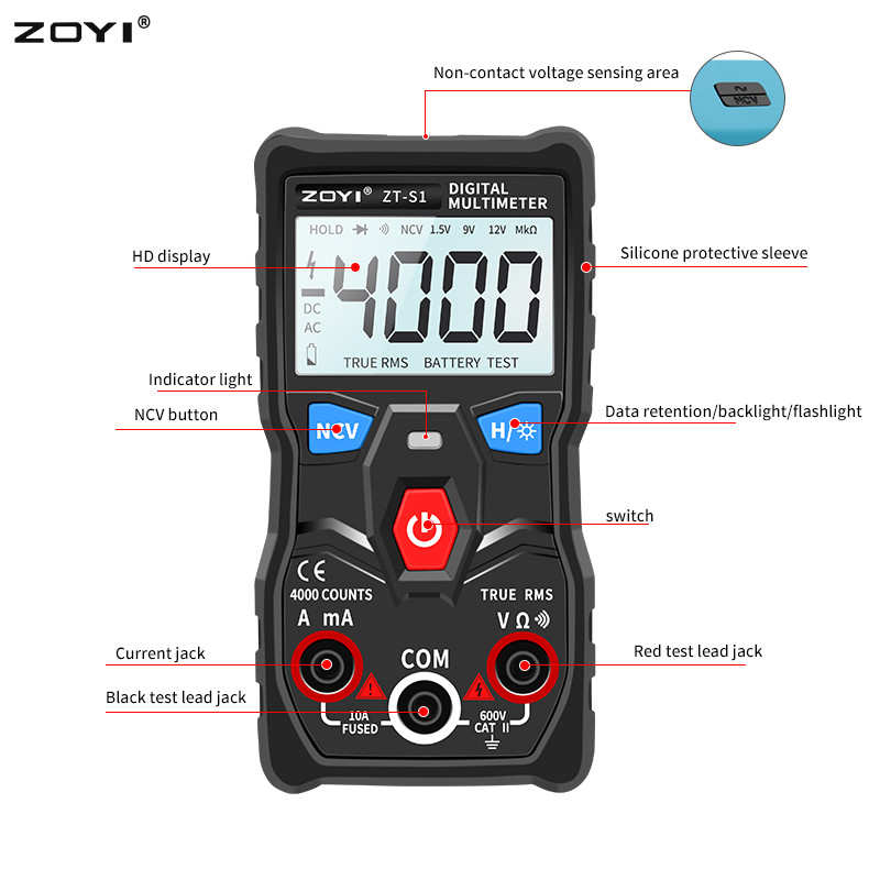 Multimetrul digital ZOYI S1/2/3 tester autoranging True rms automotriz Mmultimetro cu NCV LCD iluminare din spate Lanterna ca RM403B