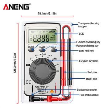 ANENG Mini Digital Multimeter Test Leads Tester DC/AC τάσης ρεύματος Lcr Meter Pocket Professional Testers with Test Lead