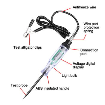 6V 12V 24V Тестер за верига за напрежение на автомобил, камион, цифров дисплей, дълга сонда, писалка, електрическа крушка, инструменти за диагностика на автомобили, ремонт на автомобили