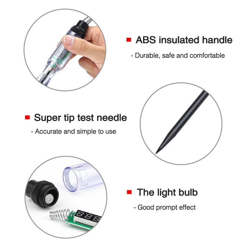 6V 12V 24V automašīnu kravas automašīnu sprieguma ķēdes testeris digitālais displejs garš zondes pildspalva spuldze Automašīnu diagnostikas rīki Auto remonts