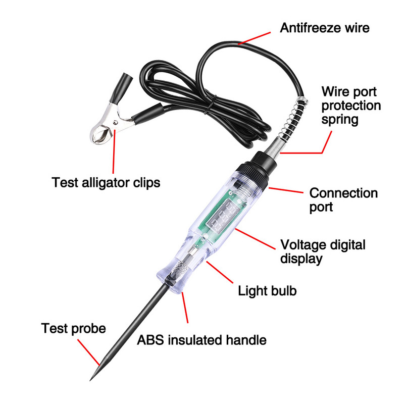 6V 12V 24V automašīnu kravas automašīnu sprieguma ķēdes testeris digitālais displejs garš zondes pildspalva spuldze Automašīnu diagnostikas rīki Auto remonts