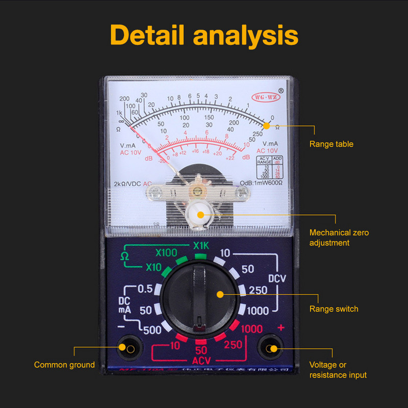 1 db MF-110A elektromos analóg multiméter, multiteszter, hordozható feszültségmérő ampermérő AC / DC feszültség-áram OHM multiméter teszter
