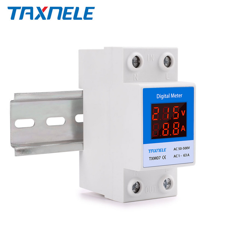 DIN Rail Led Ψηφιακό βολτόμετρο Αμπερόμετρο AC50-500V 220V 380V 1-63A 1-100A Πίνακας τάσης Μετρητής ρεύματος Volt Amp Tester