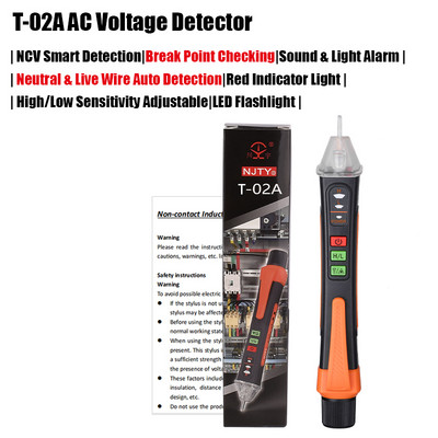 Ένδειξη τάσης ηλεκτρικού ελεγκτή T-02A Έξυπνος ανιχνευτής τάσης εναλλασσόμενου ρεύματος χωρίς επαφή με στυλό Ζωντανής ελέγχου σύρματος Παρακολούθηση σημείου διακοπής