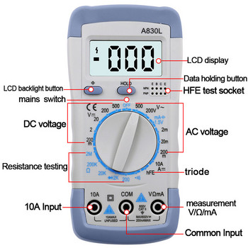 A830L LCD цифров мултицет DC AC напрежение диод Freguency многофункционален волт тестер тест ток волтметър амперметър метър габарит
