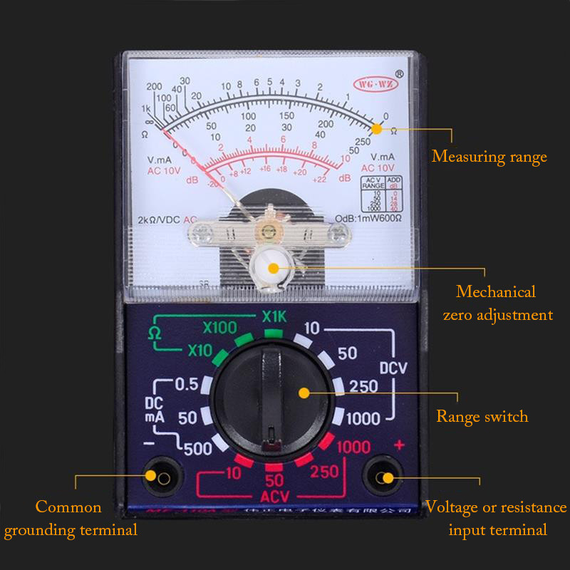 MF-110A multiméter hordozható elektromos analóg multiteszter feszültségmérő ampermérő AC / DC feszültségáram OHM multiméter teszter Dropshi