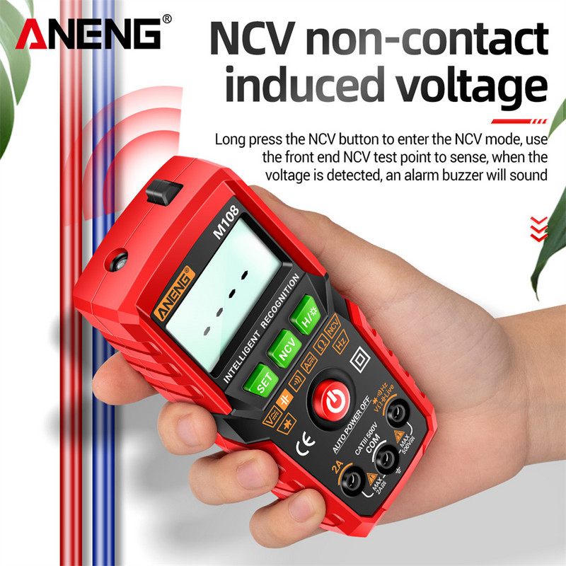 ANENG M108 Mini digitális multiméter 4000 számlál érintés nélküli AC/DC áram feszültségvizsgáló ellenállás-kapacitásmérő