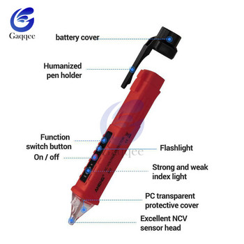 VD802 Безконтактен детектор за променливо напрежение Тестер Измервател 12V-1000v Стил на писалка Електрически индикатор LED Измервател на напрежение Vape Pen