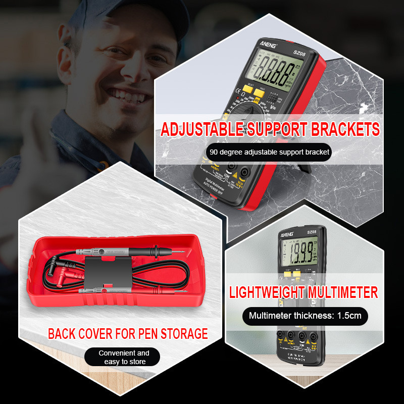 ANENG SZ08 Digitális Multiméter Professzionális Multiméter Automatikus Voltmérő AC DC 220VR Ellenállási kézi teszterek Multimetriás multiméterek