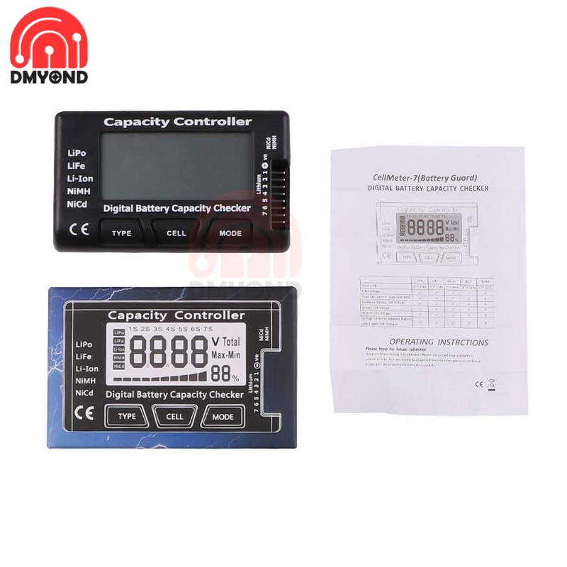 1-7S digitālā akumulatora ietilpības detektora barošanas displejs LCD pārbaudītājs testeris sprieguma kontrolieris LiPo LiFe litija jonu NiMH Nicd RC automašīnai