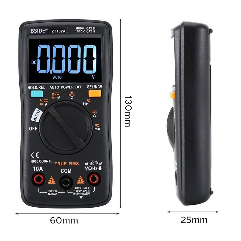 Ψηφιακό πολύμετρο LCD BSIDE ZT102A TRMS AC/DC Τάση ρεύματος Θερμοκρασία Ohm Συχνότητα διόδου αντίστασης χωρητικότητας