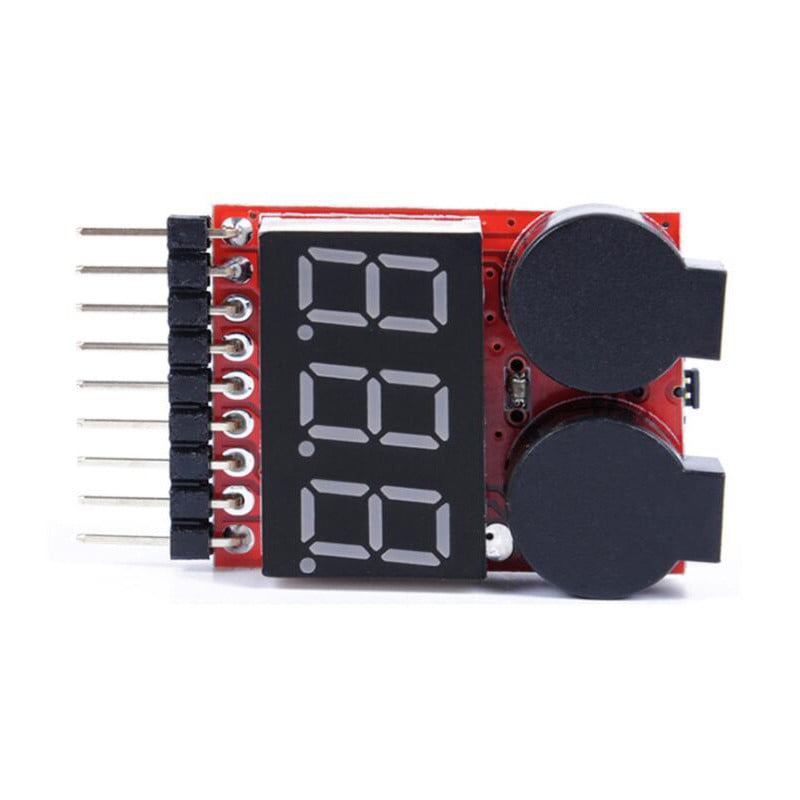 BX100 1-8S Lipo akkumulátorfeszültség-tesztelő alacsony feszültségű berregő riasztás, akkumulátorfeszültség-ellenőrző kettős hangszórókkal, akkumulátortesztelő bitekkel