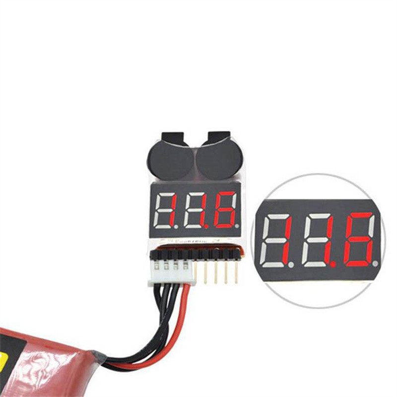 BX100 1-8S Lipo akkumulátorfeszültség-tesztelő alacsony feszültségű berregő riasztás, akkumulátorfeszültség-ellenőrző kettős hangszórókkal, akkumulátortesztelő bitekkel