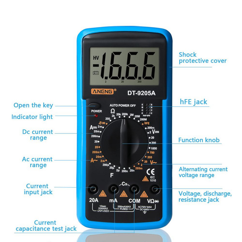 ANENG Multiméter Digitális Voltmérő Ohmmérő Áramfeszültség mérő Ellenállás Tesztelő Ampermérő Ellenállás Kapacitás Teszt