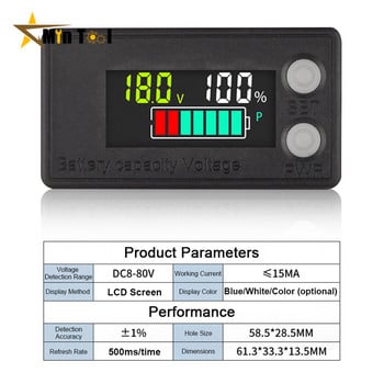 Водоустойчив 6133A Индикатор за капацитет на батерията DC 8V-100V Оловно-киселинен литиев LiFePO4 Волтметър за мотоциклети 12V 24V 48V 72V
