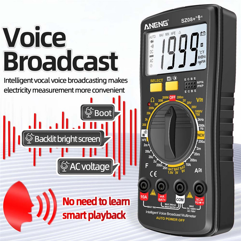 ANENG SZ08 Multimetru digital de stocare ultra-subțire Multimetro profesional Voltmetru automat AC DC 220V Testere de mână de rezistență