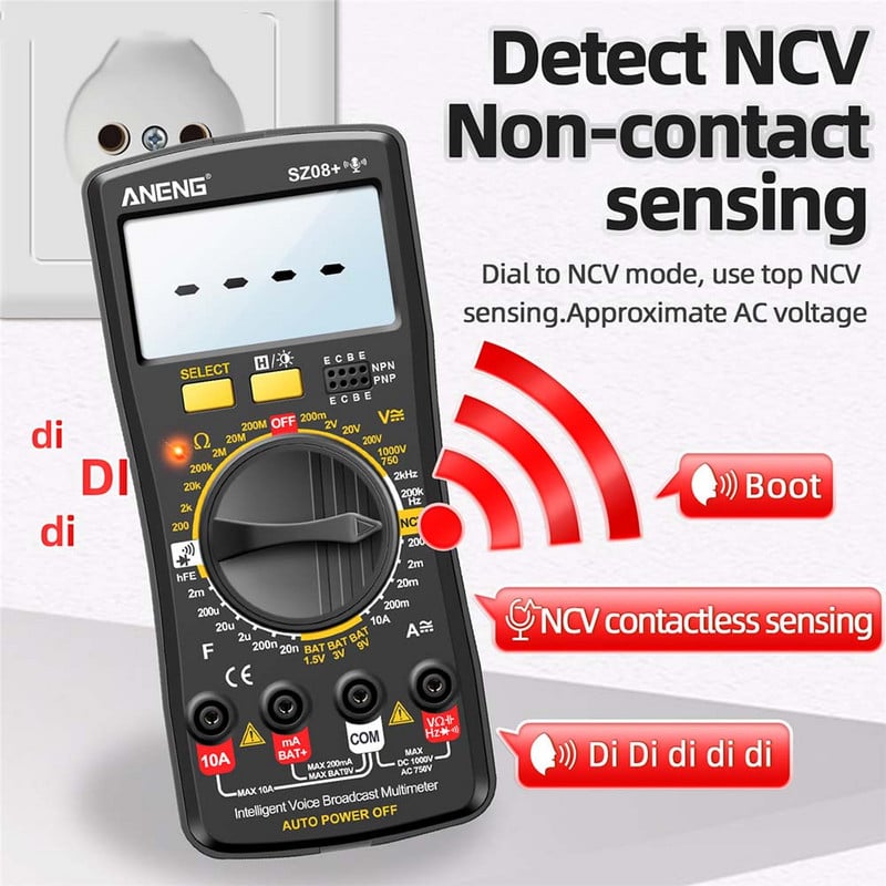 ANENG SZ08 Multimetru digital de stocare ultra-subțire Multimetro profesional Voltmetru automat AC DC 220V Testere de mână de rezistență