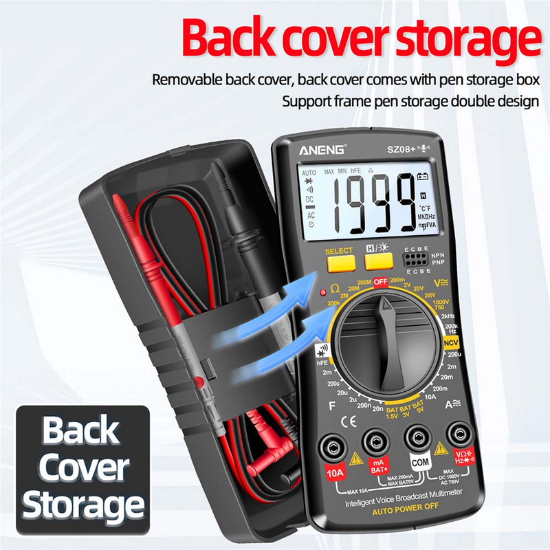 ANENG SZ08 Multimetru digital de stocare ultra-subțire Multimetro profesional Voltmetru automat AC DC 220V Testere de mână de rezistență