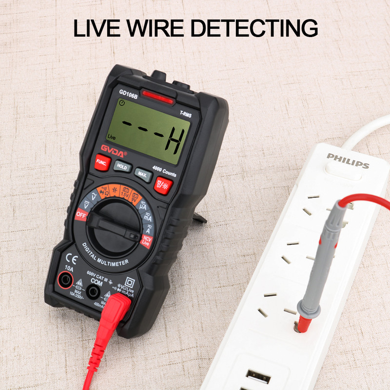 GVDA skaitmeninis multimetras automatinio diapazono DMM voltmetras True RMS AC DC NCV omų įtampos testeris Išmanusis ampermetras 4000 skaitmenų Multitesteris