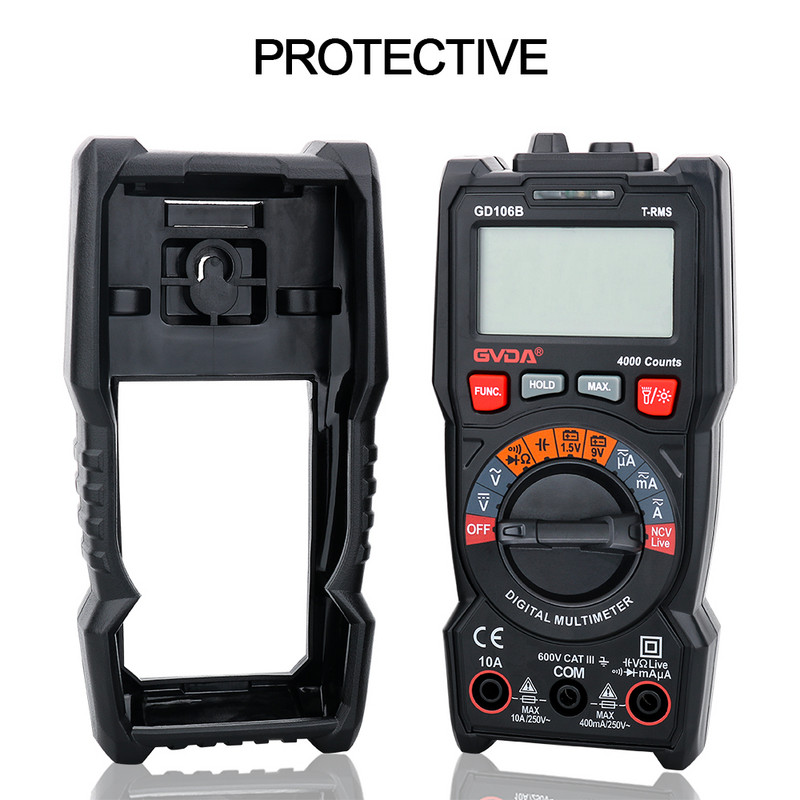 GVDA skaitmeninis multimetras automatinio diapazono DMM voltmetras True RMS AC DC NCV omų įtampos testeris Išmanusis ampermetras 4000 skaitmenų Multitesteris