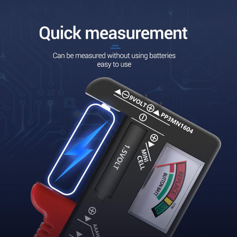 BT-168 AA/AAA/C/D/9V/1,5V Patareid Universaalne nööpelement Patarei värvikoodiga arvesti Näita Voltesteri kontrollija BT-168D Toide