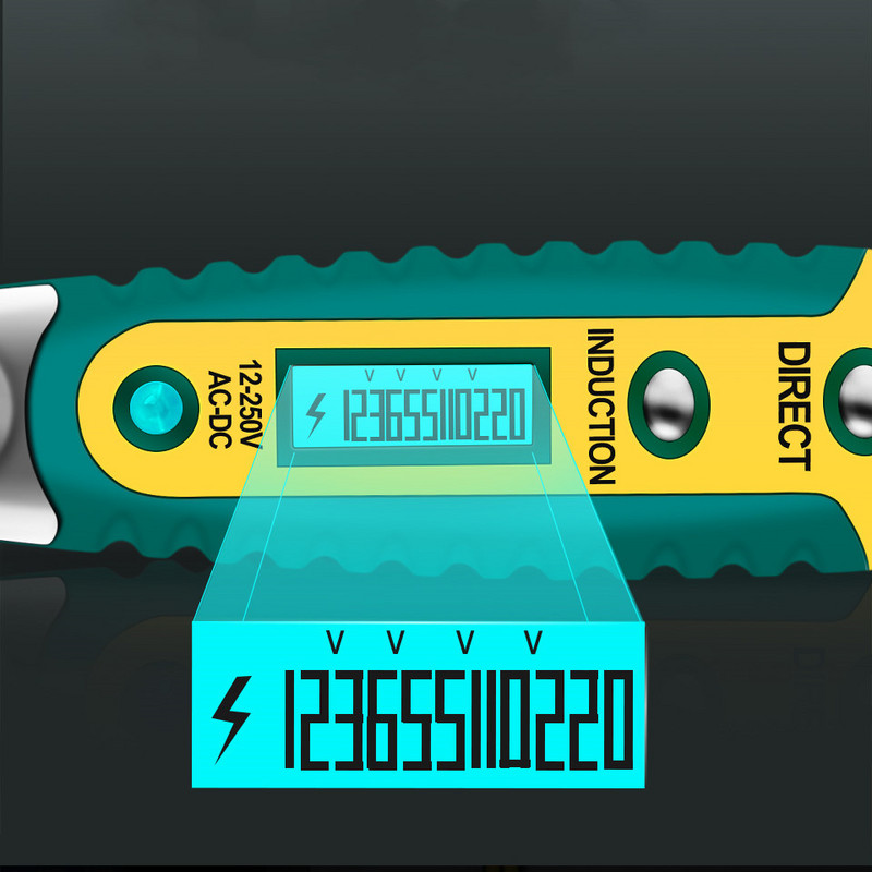 Skaitmeninis bandymo pieštuko testeris Elektrinis LCD ekranas Atsuktuvas Įtampos detektorius Bandymo rašiklis AC/DC 12-250V Elektriko įrankiai