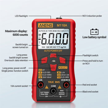 Интелигентен тестер Цифров мултицет Фенерче M118A с NCV Data Hold Mini Auto Mmultimetro True Rms Tranistor Meter