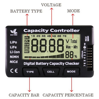 RC CellMeter-7 Цифрова проверка на капацитета на батерията LiPo LiFe Li-ion Nicd NiMH Тестер за напрежение на батерията Проверка на CellMeter7 Cellmeter8