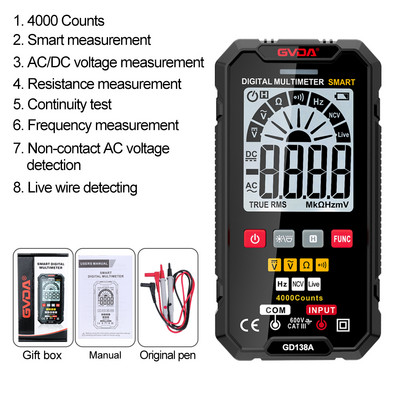 Ψηφιακό πολύμετρο GVDA True RMS Auto Range NCV DC Voltage Tester Voltmeter Smart Multi-meter Automatic Multimetro Multimeter
