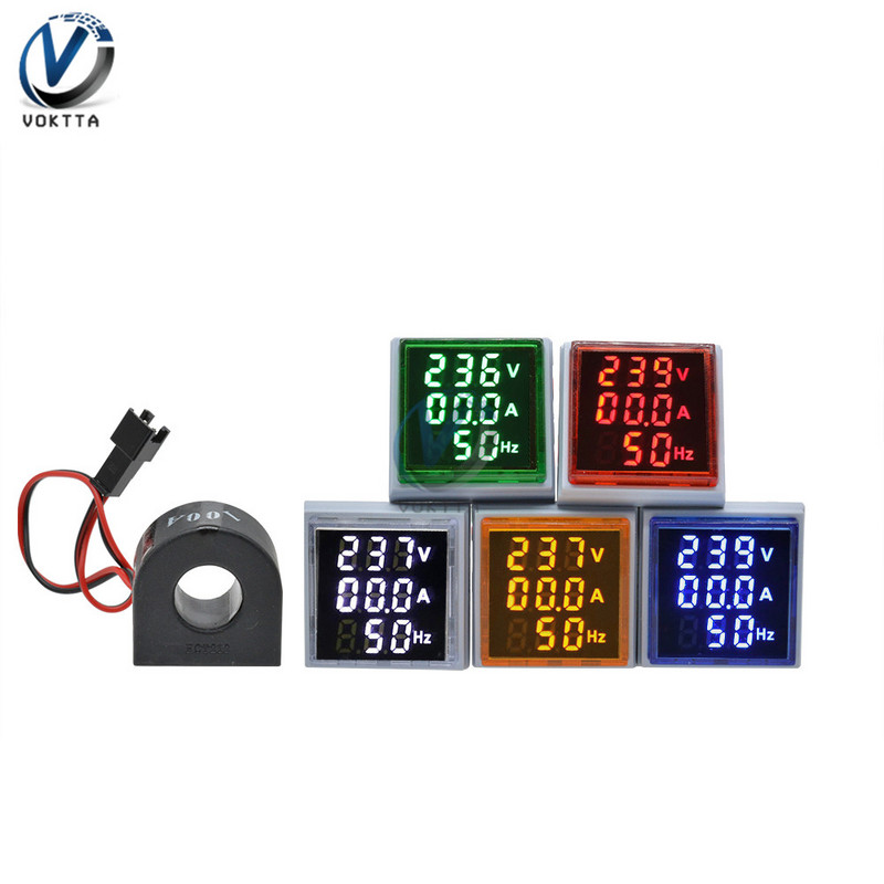 AC 60 ~ 500 V 3 in 1 Skaitmeninis srovės voltmetras Ampermetras Hercų dažnio matuoklis Srovės įtampos indikatorius testeris Amp signalo lemputė 22 mm