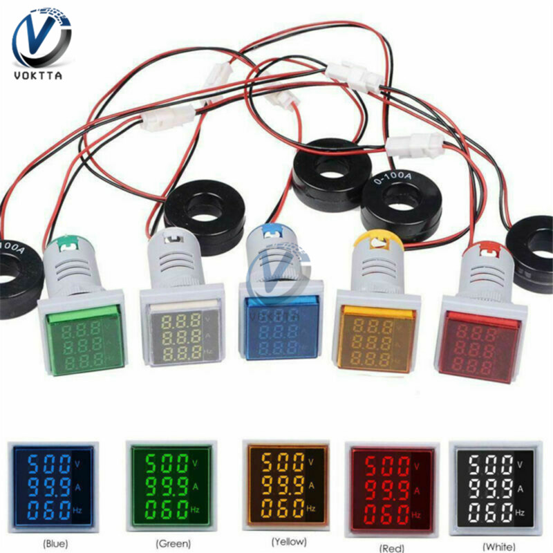 AC 60 ~ 500 V 3 in 1 Skaitmeninis srovės voltmetras Ampermetras Hercų dažnio matuoklis Srovės įtampos indikatorius testeris Amp signalo lemputė 22 mm