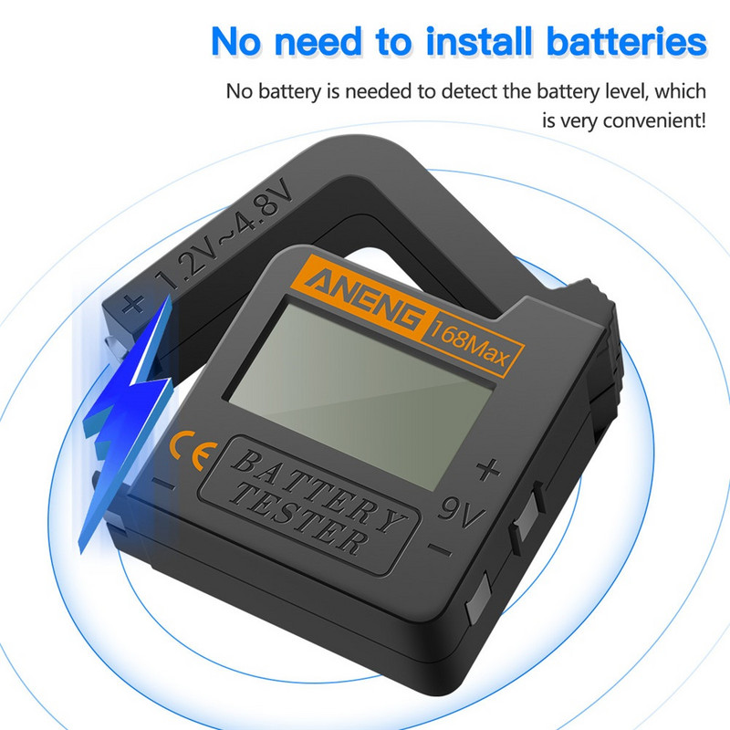 ANENG bateriju testera ietilpības pārbaudītājs augstas precizitātes ar digitālo displeju AA AAA 9V 1,5V litija pogu elementu akumulatora pārbaudei