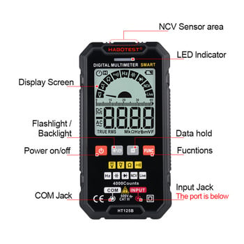 HABOTEST HT125 Ψηφιακό Έξυπνο Πολύμετρο 600V Ture RMS AC DC NCV Tester Ohm Χωρητικότητα Hz Μετρητής τάσης Έξυπνος πολυελεγκτής