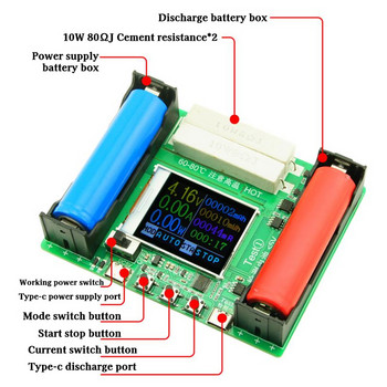 Модул за тестер за капацитет на литиева батерия 18650 MAh MWh Модул за дигитален детектор на мощността на батерията 18650 Тестер за батерия Тип-C