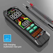 Digitālais multimetrs Maiņstrāvas un līdzstrāvas sprieguma un strāvas noteikšana USB uzlādes RMS NCV Intelligent Measurement Temperature Multimeter