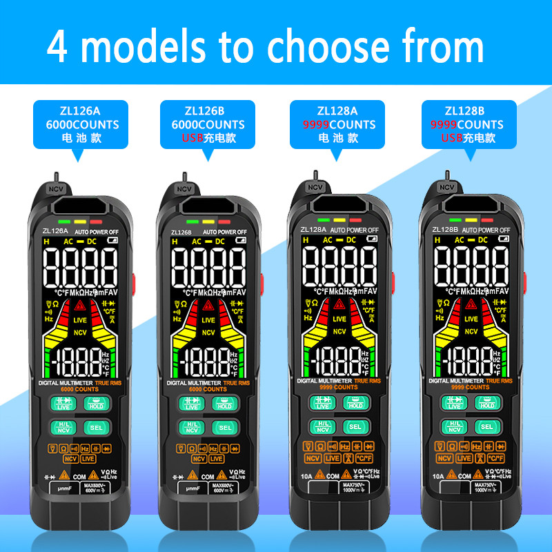 Digitālais multimetrs Maiņstrāvas un līdzstrāvas sprieguma un strāvas noteikšana USB uzlādes RMS NCV Intelligent Measurement Temperature Multimeter