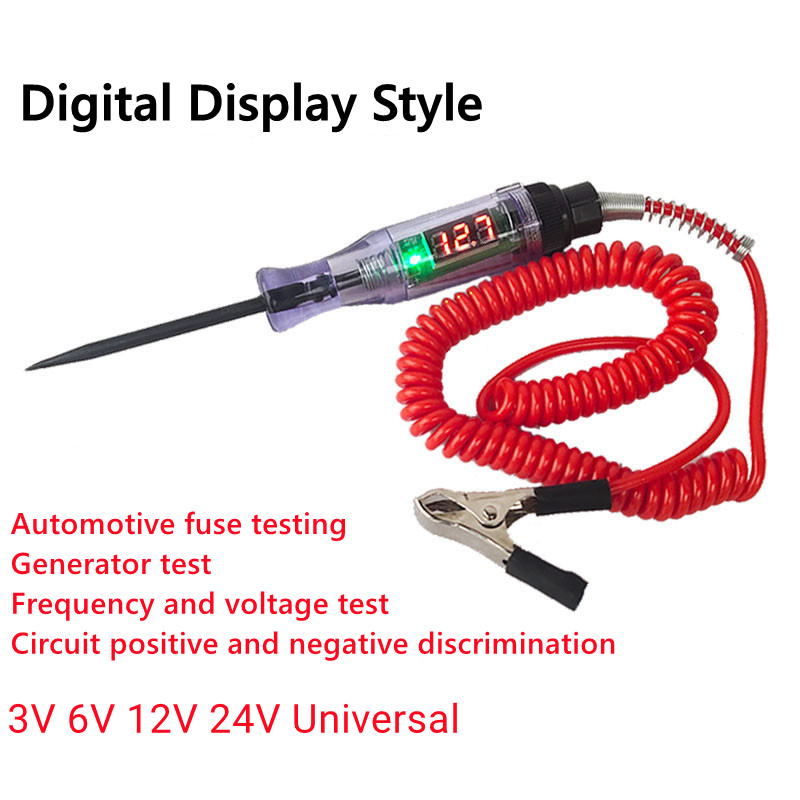 6V 12V 24V DC Tester de circuit de tensiune pentru autoturisme Afișaj digital cu sondă lungă Bec pentru pix Instrumente de diagnosticare pentru automobile Reparații auto