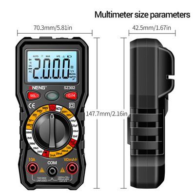SZ301 SZ302 Digitális Multiméter Professzionális Multimetro Auto Voltmérő AC DC 220V Ellenállás Feszültség Kondenzátor Dióda NCV Teszter