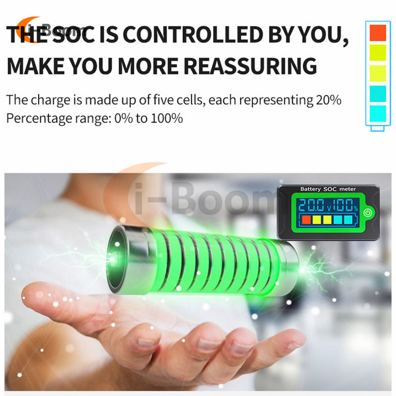 Vandeniui atsparus akumuliatoriaus talpos indikatorius DC voltmetras 8-100V švino rūgšties ličio geležies baterijos testeris SOC matuoklis 12V 24V 48V 72V