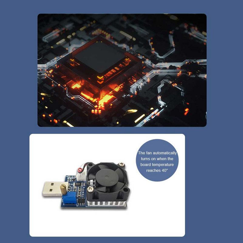 15 W DC 5 V elektroninis bandymo apkrovos rezistorius USB sąsajos akumuliatoriaus iškrovos talpos testeris su ventiliatoriaus reguliuojamu srovės moduliu