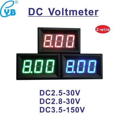 YB27 LED digitalni voltmetar DC 2.5V 2.8V do 30V 150V mjerač napona na ploči Crveno Plavo Zeleni Elektromobil Motocikl Auto Mjerač napona