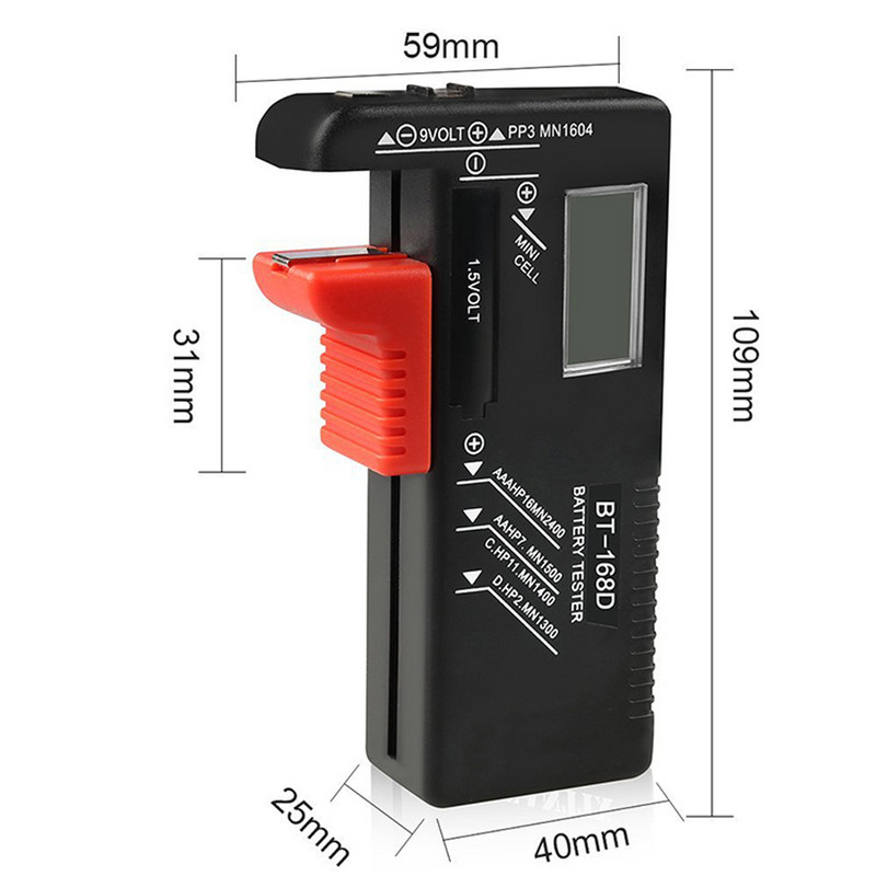 Tester digital pentru baterii BT-168D Tester universal de capacitate AA/AAA/9V/1.5V Baterie buton Contor cu coduri de culoare Indicator