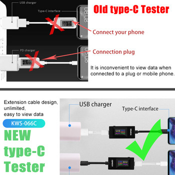 KWS-066C Type-C Tester DC4-30V Μετρητής τάσης Χρονισμός Αμπερόμετρο Ψηφιακής οθόνης διακοπής ρεύματος Δοκιμαστής τάσης ρεύματος 2 δρόμων