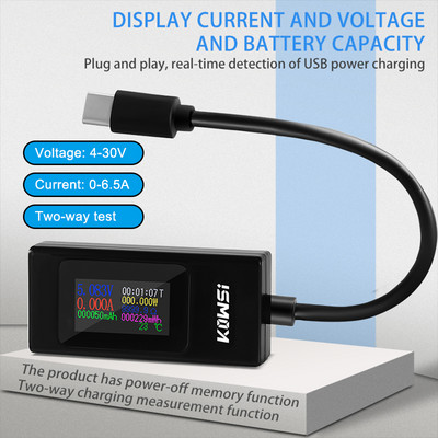 KWS-066C Tester tip C DC4-30V Contor de tensiune Ampermetru de sincronizare Monitor digital Indicator de întrerupere a puterii Tester de tensiune curent în 2 căi