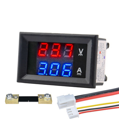 DC 100V 50A 100A Voltmérő Ampermérő Kék+Piros LED Amp Dual Digital Volt Amper mérő 50A75mV 100A Shunt Voltmeter autós modul